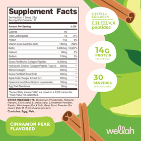 Détails des ingrédients de Wellah Multi Collagen Protein + Beauty, saveur poire cannelle