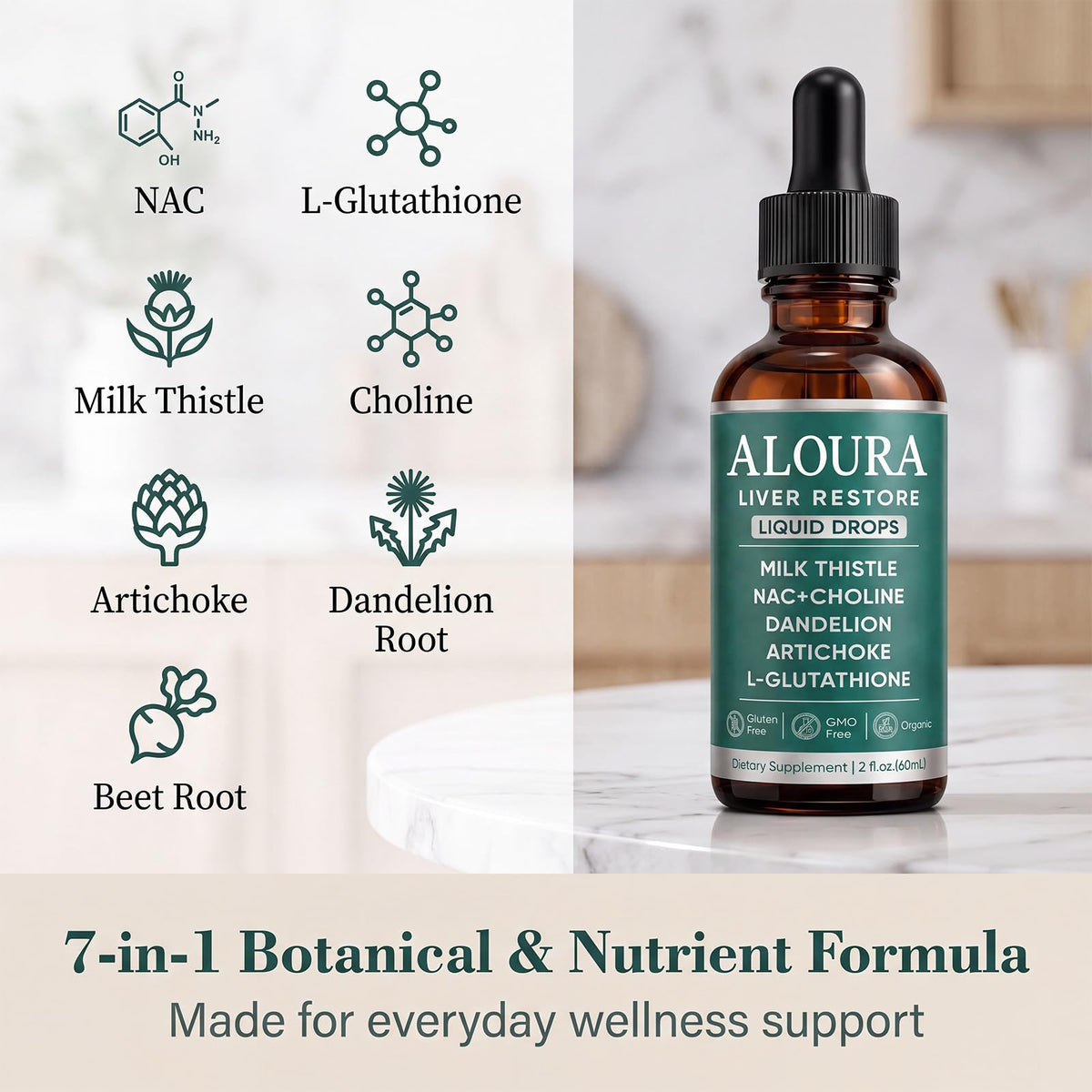 Détails des ingrédients de XKHZRX Aloura Liver Restore Drops