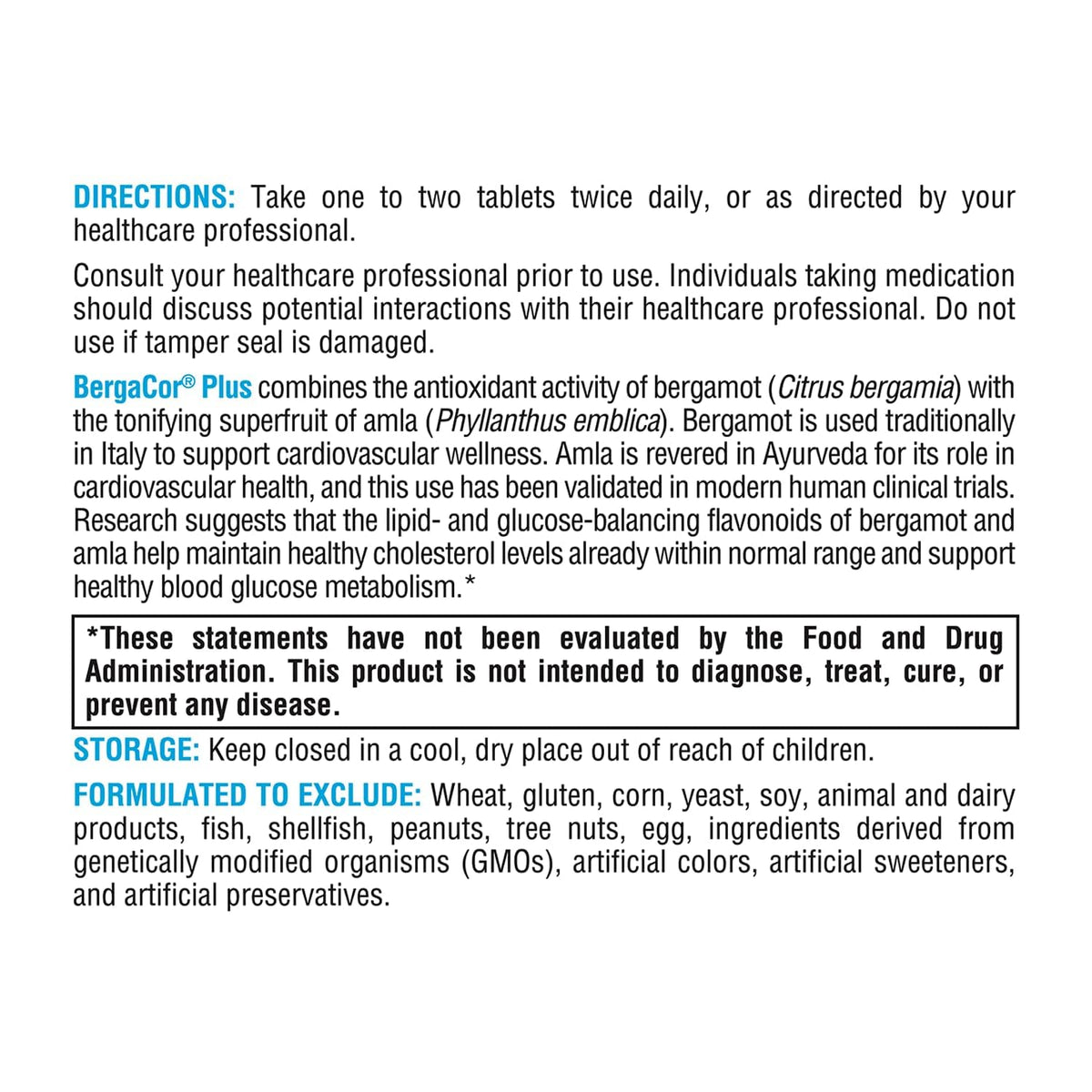 Détails des ingrédients de XYMOGEN BergaCor Plus