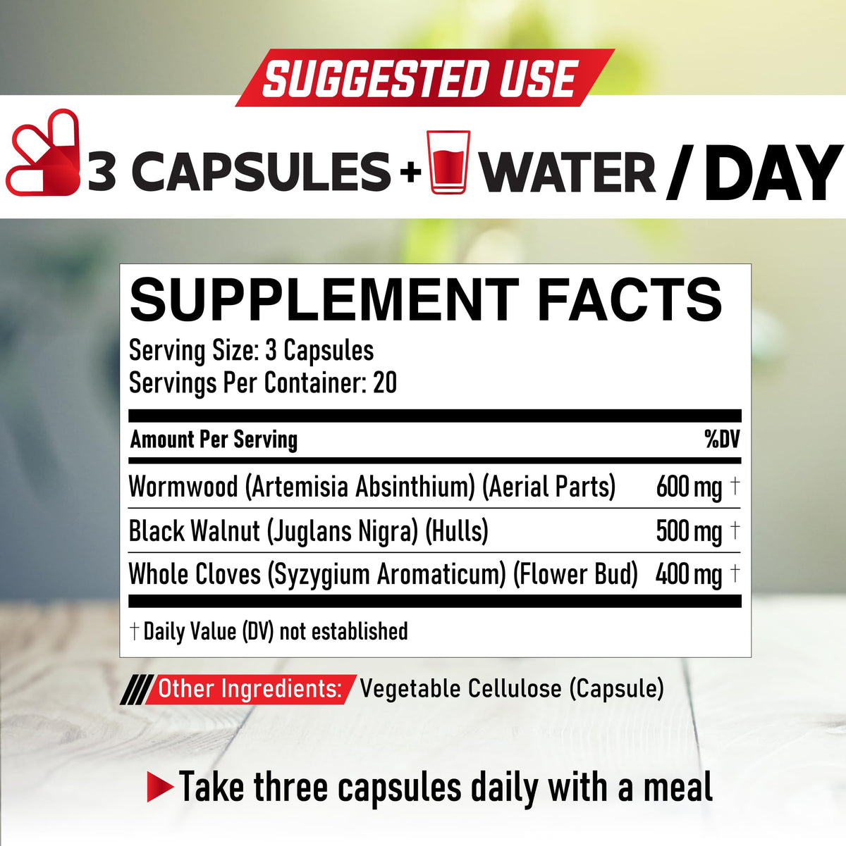 Détails des ingrédients des capsules DEDICAD sur l'emballage