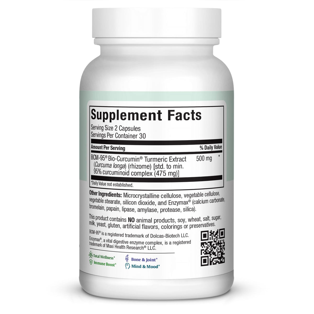 Détails des ingrédients des capsules Maxi Health Turmeric BCM-95
