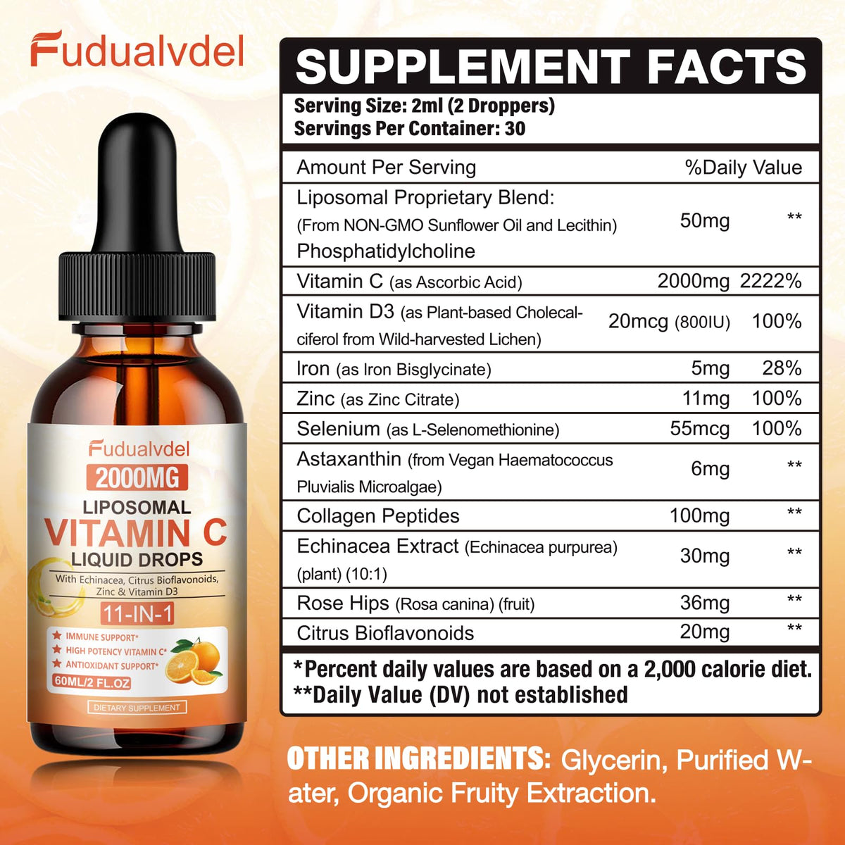 Détails des ingrédients des gouttes de vitamine C Fudualvdel