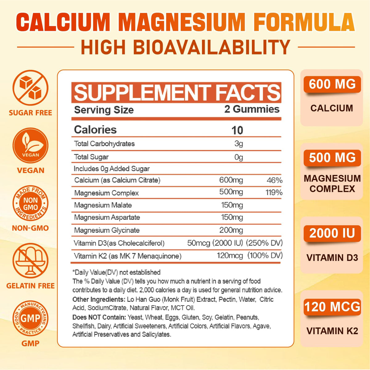 Détails des ingrédients des gummies au calcium et magnésium Tcemundry