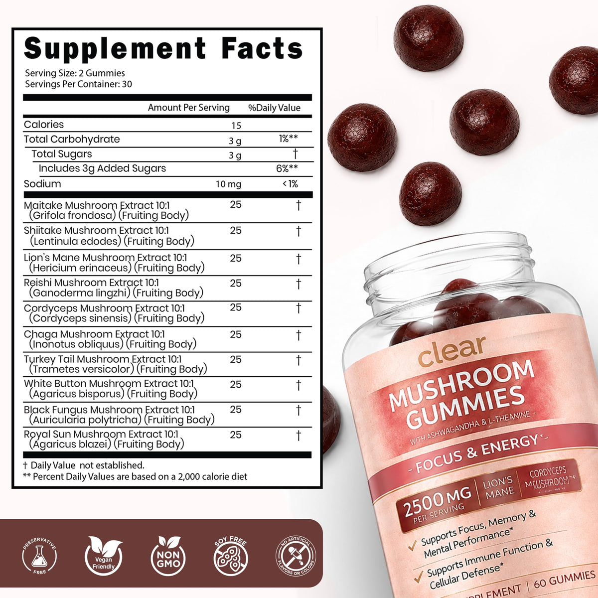 Détails des ingrédients des gummies Clear Probiotics