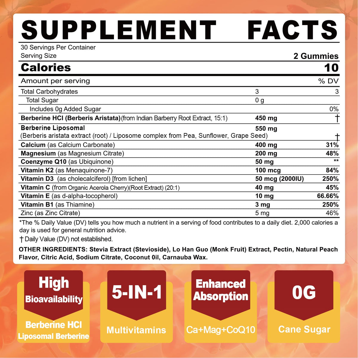 Détails des ingrédients des gummies de Berbérine LILICARE