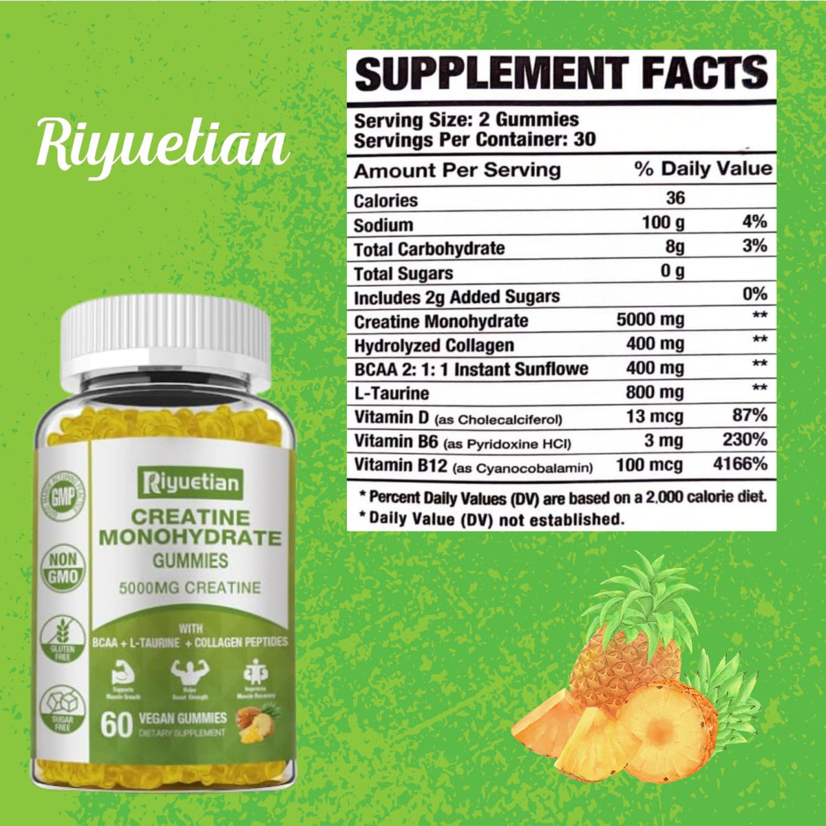 Détails des ingrédients des Gummies de Créatine Monohydrate Riyuetian