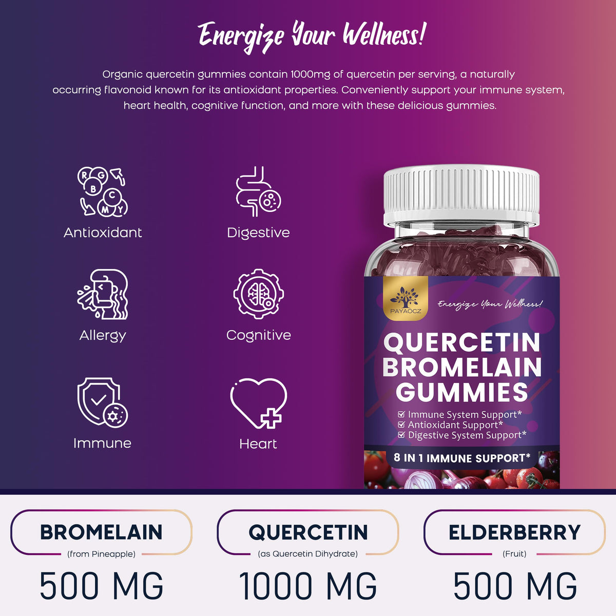 Détails des ingrédients des gummies de Quercétine PAYAOCZ