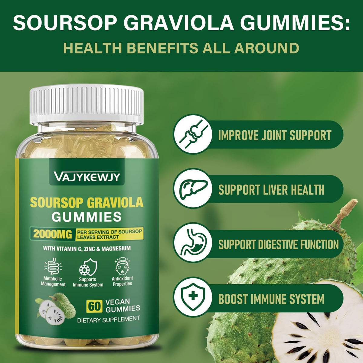 Détails des ingrédients des gummies Graviola Soursop VAJYKEWJY