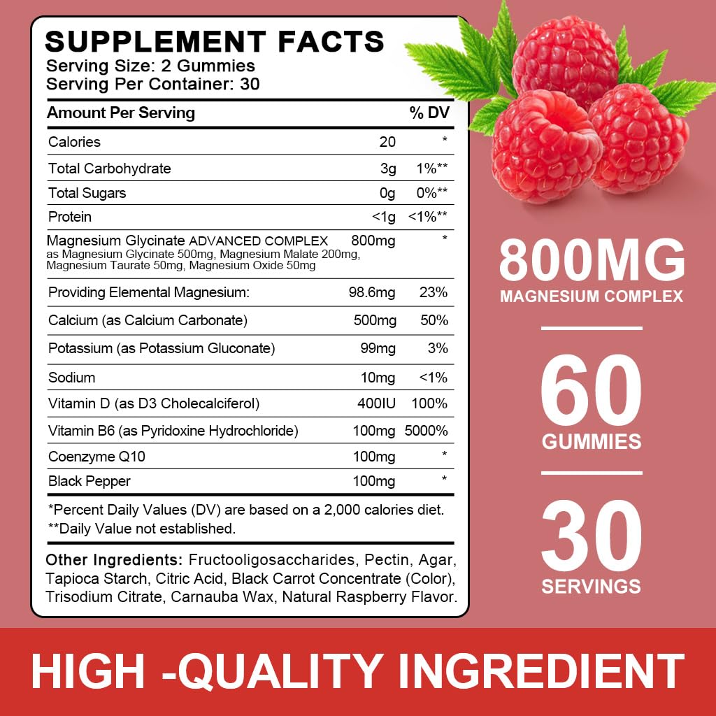 Détails des ingrédients des gummies LUCNVEM de magnésium