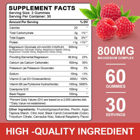 Détails des ingrédients des gummies LUCNVEM de magnésium