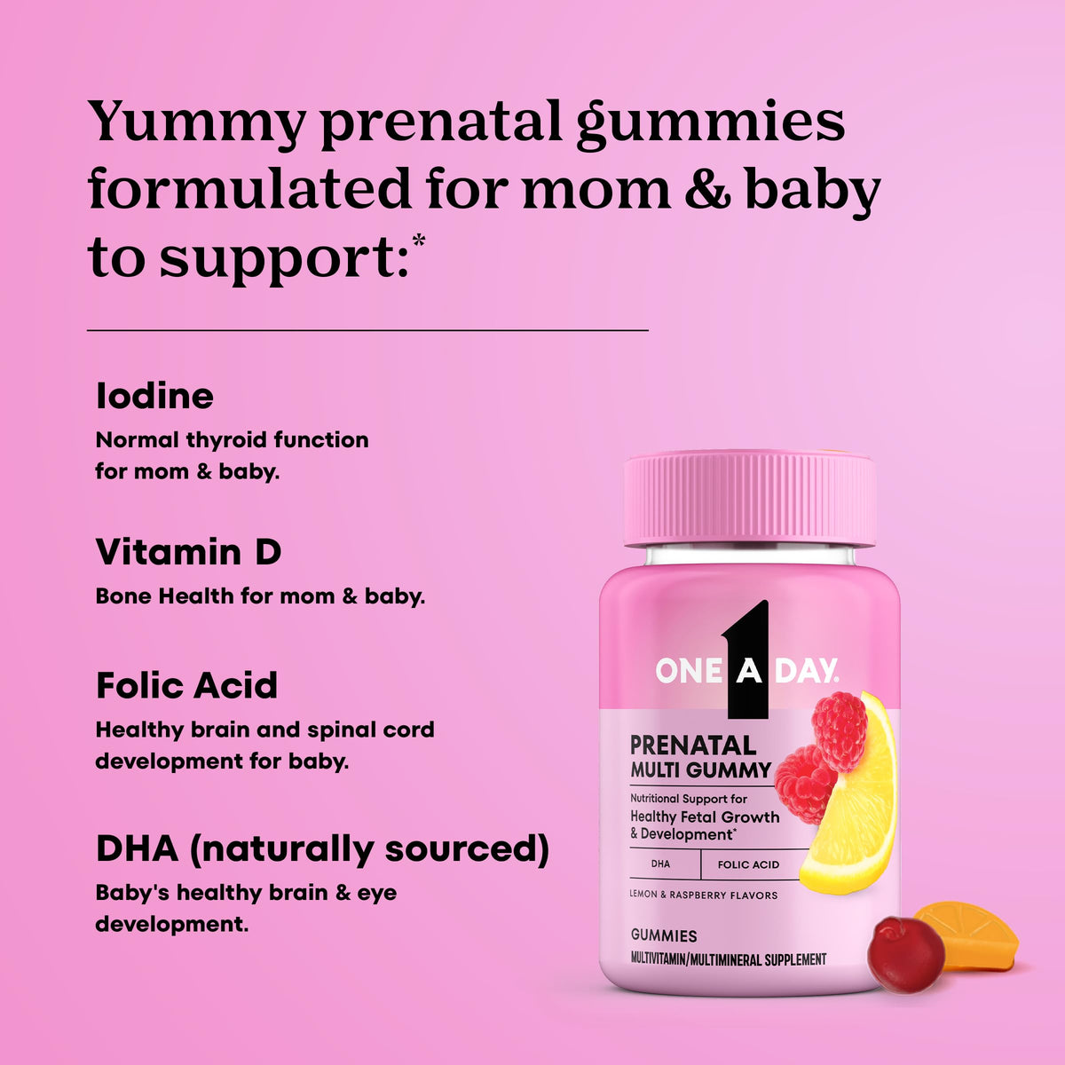 Détails des ingrédients des gummies prénatales ONE A DAY