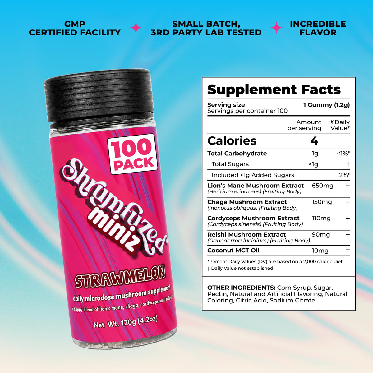 Détails des ingrédients des gummies Shrumfuzed Miniz aux champignons