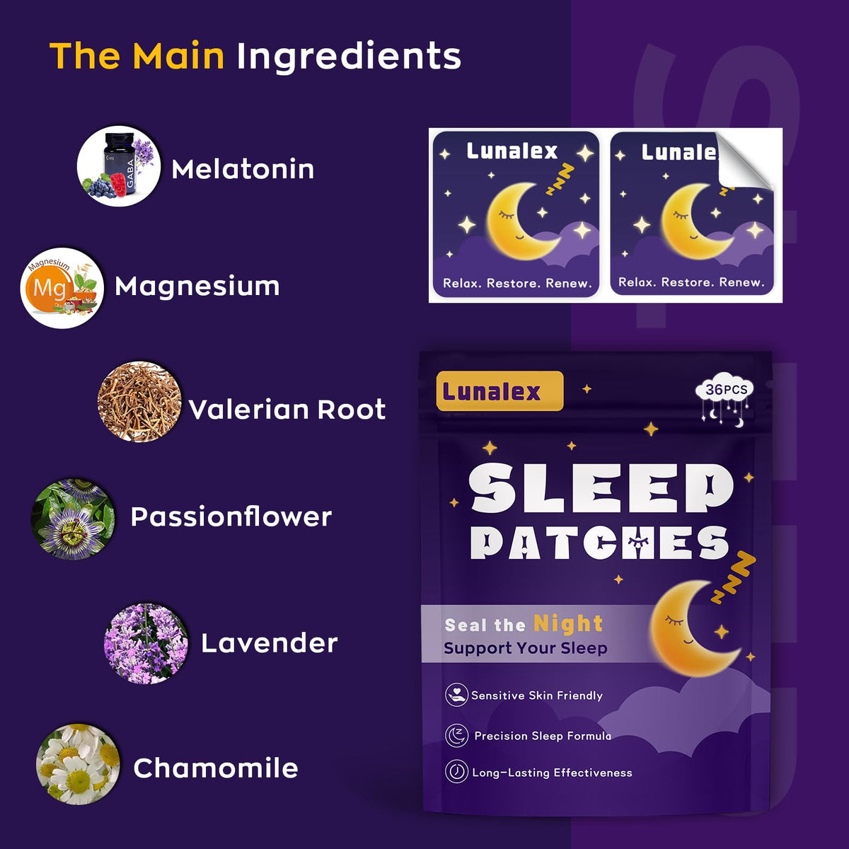 Détails des ingrédients des patches Lunalex