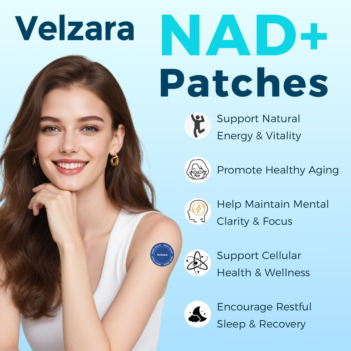 Détails des ingrédients des patches Velzara NAD+