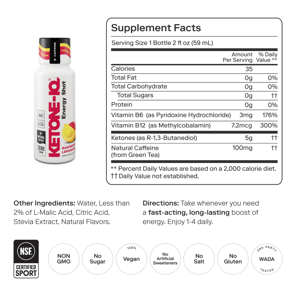 détails des ingrédients des shots Ketone-IQ + Caféine