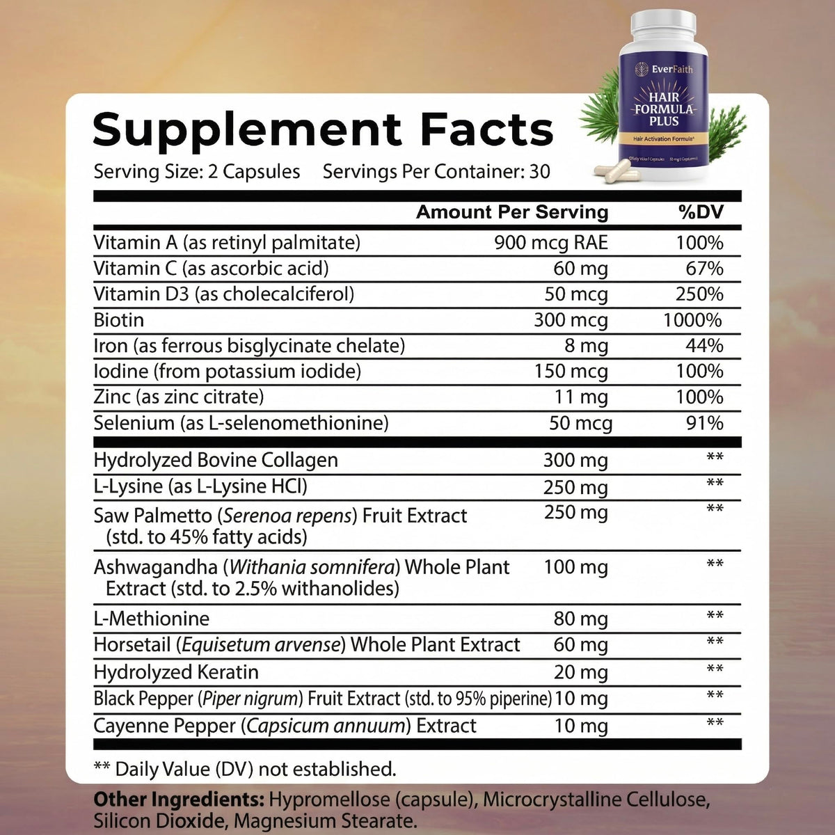 Détails des ingrédients des vitamines pour cheveux EVERFAITH