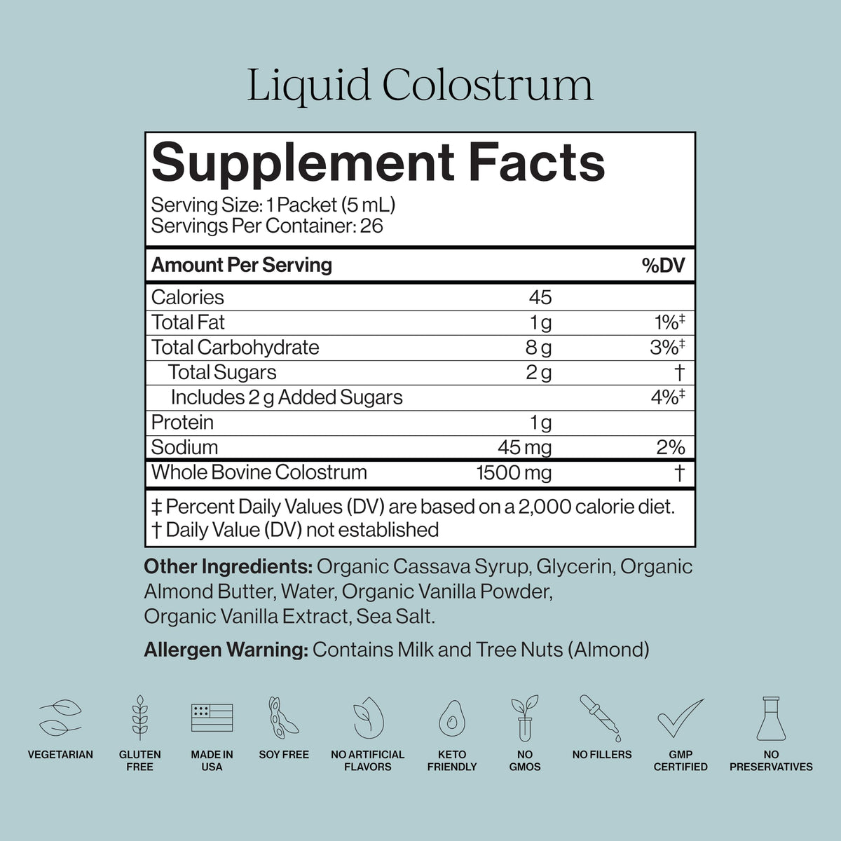 Détails des ingrédients du colostrum liquide CYMBIOTIKA