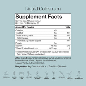 Détails des ingrédients du colostrum liquide CYMBIOTIKA