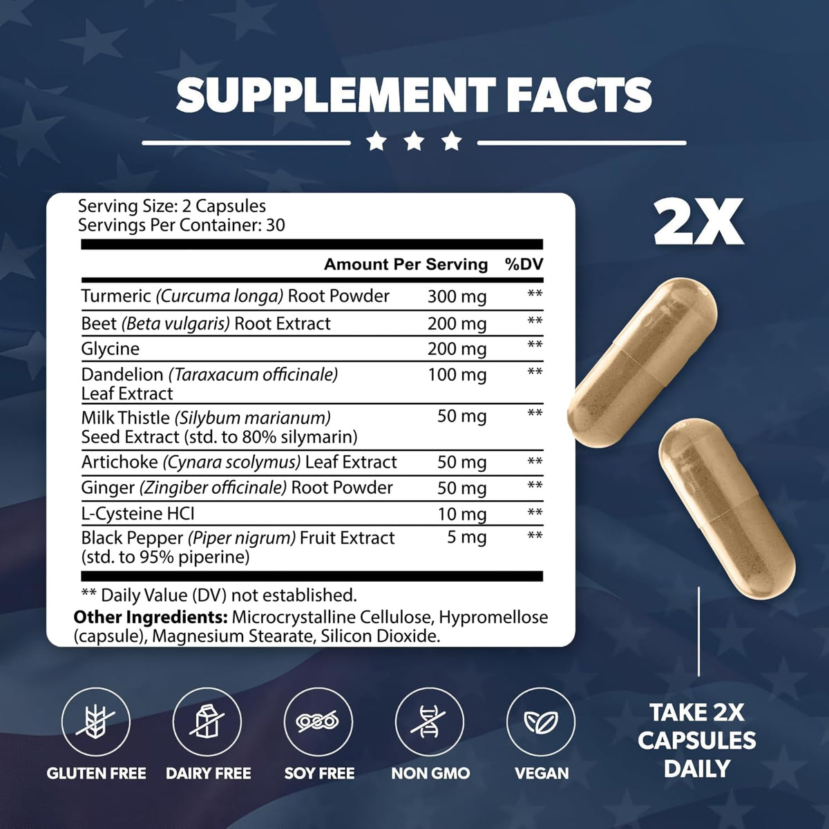 Détails des ingrédients du complément alimentaire Foie Nurture AMERICAN VITALITY