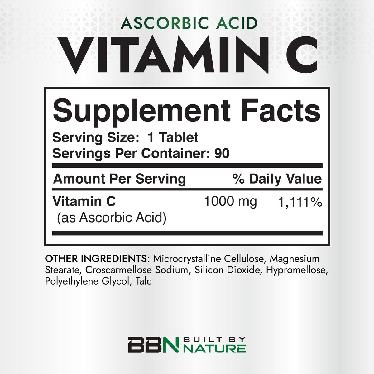 Détails des ingrédients du complément Vitamine C 1000mg Built by Nature