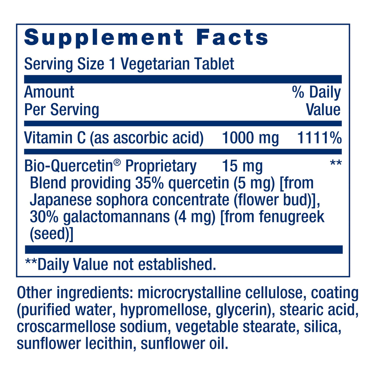 Détails des ingrédients du complément Vitamine C et Bio-Quercétine Life Extension
