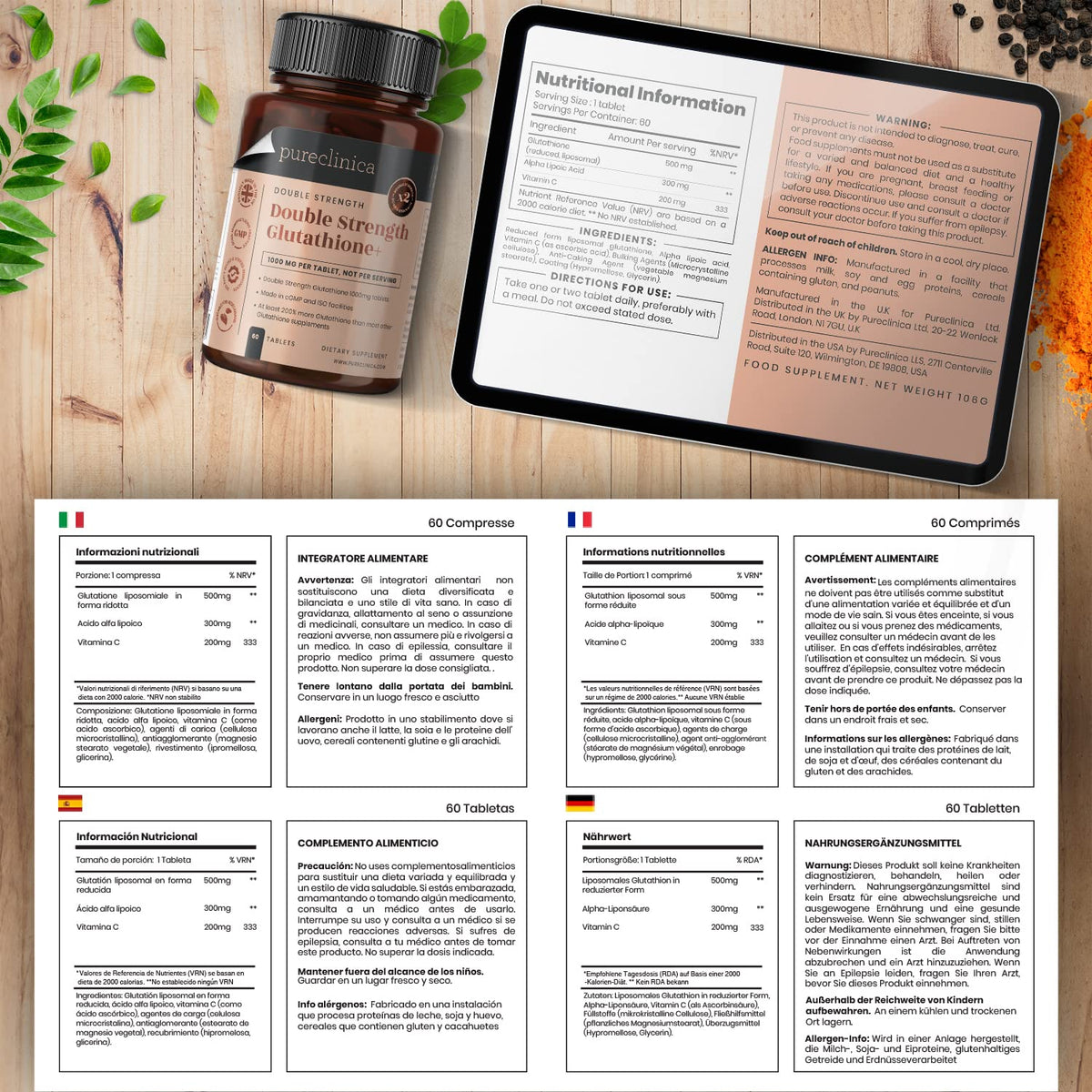 Détails des ingrédients du Glutathione 1000mg