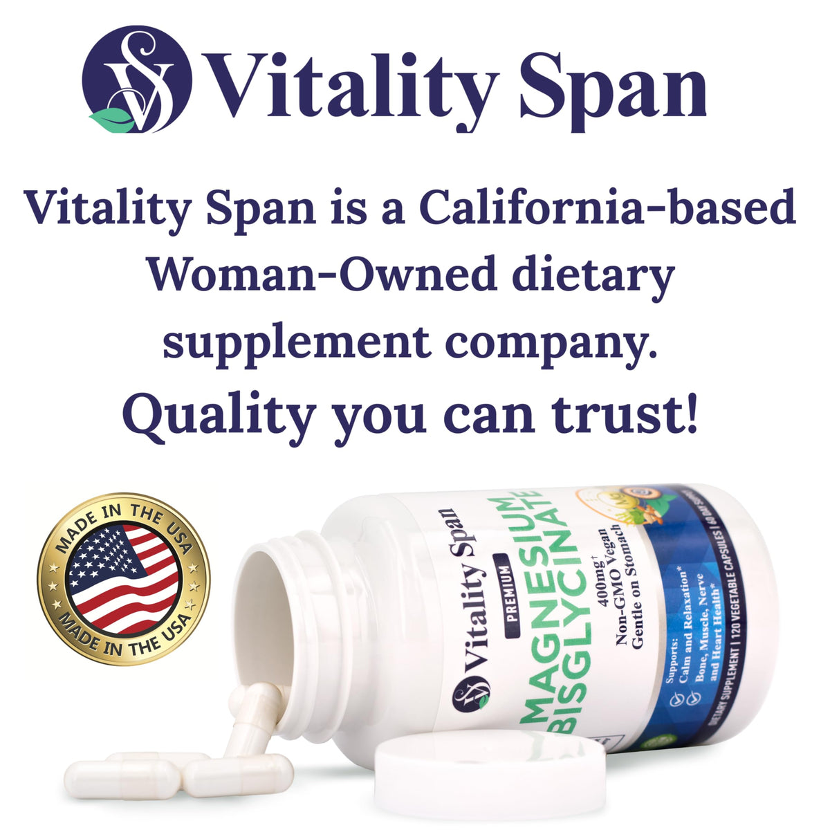Détails des ingrédients du Glycinate de Magnésium 400mg Vitality Span