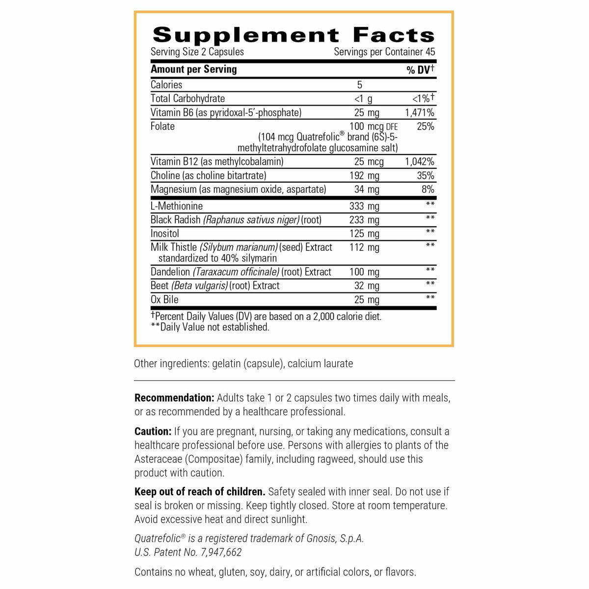 Détails des ingrédients du Lipotropic Complex d'Integrative Therapeutics