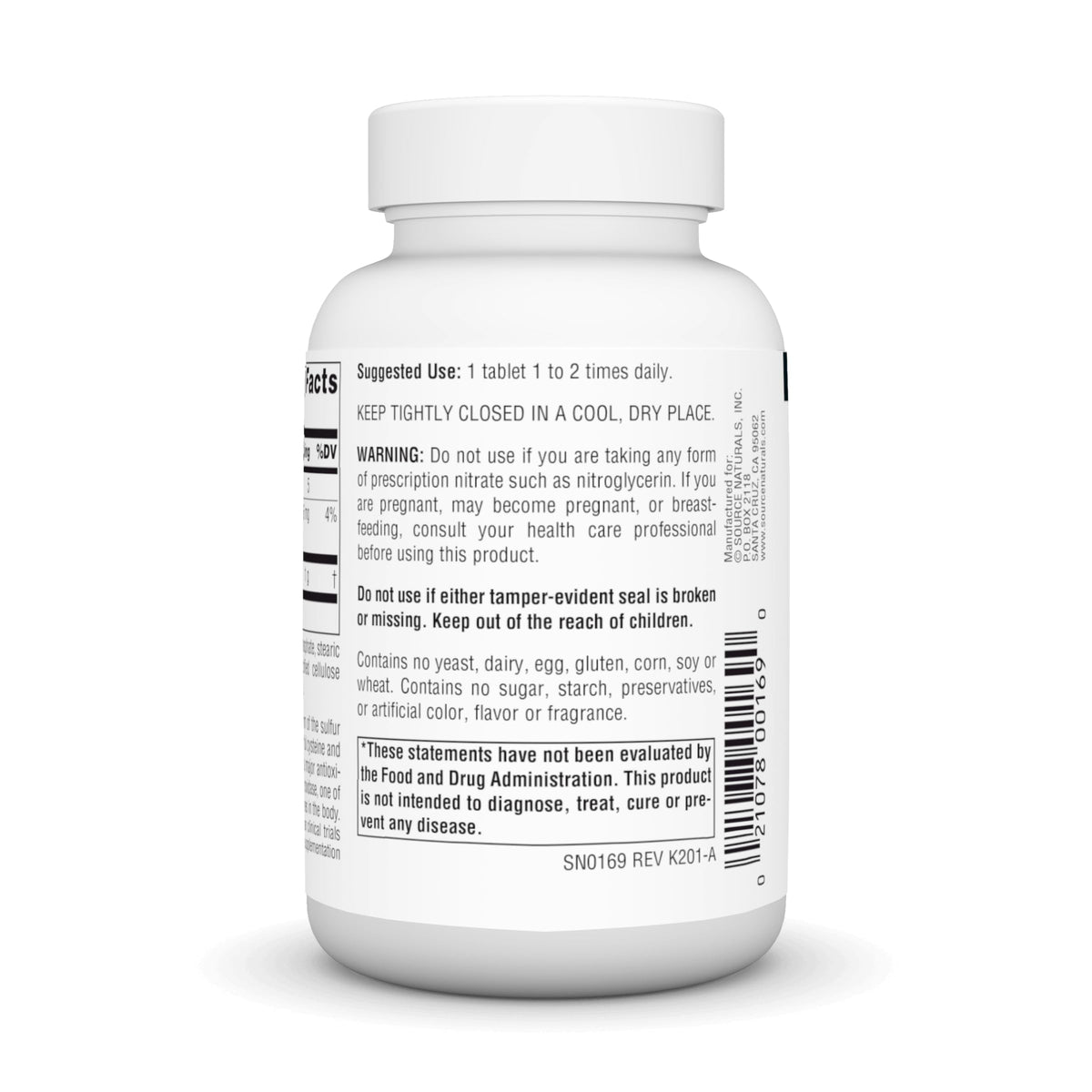 Détails des ingrédients du N-Acetyl Cysteine Source Naturals