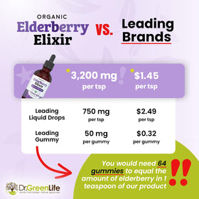 Détails des ingrédients du sirop de sureau bio Dr. Green Mom