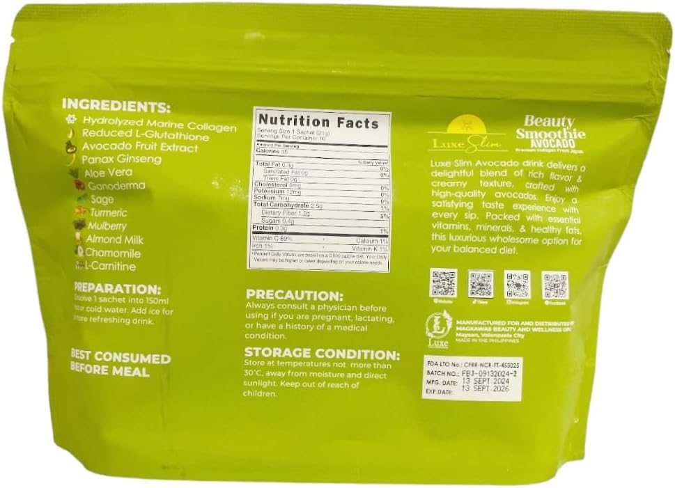 Détails des ingrédients du smoothie collagène Luxe Beauty