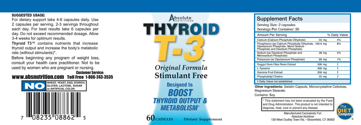 Détails des ingrédients sur l'emballage de Thyroid T3