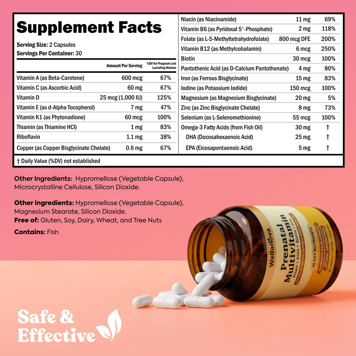 Détails des ingrédients sur l'emballage des multivitamines Wellanova