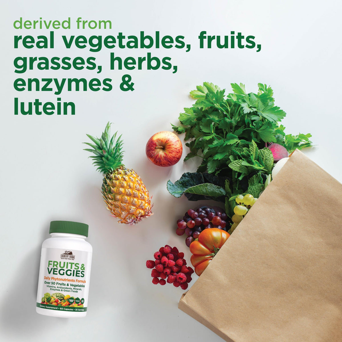 Détails des ingrédients sur l'étiquette de la bouteille Country Farms
