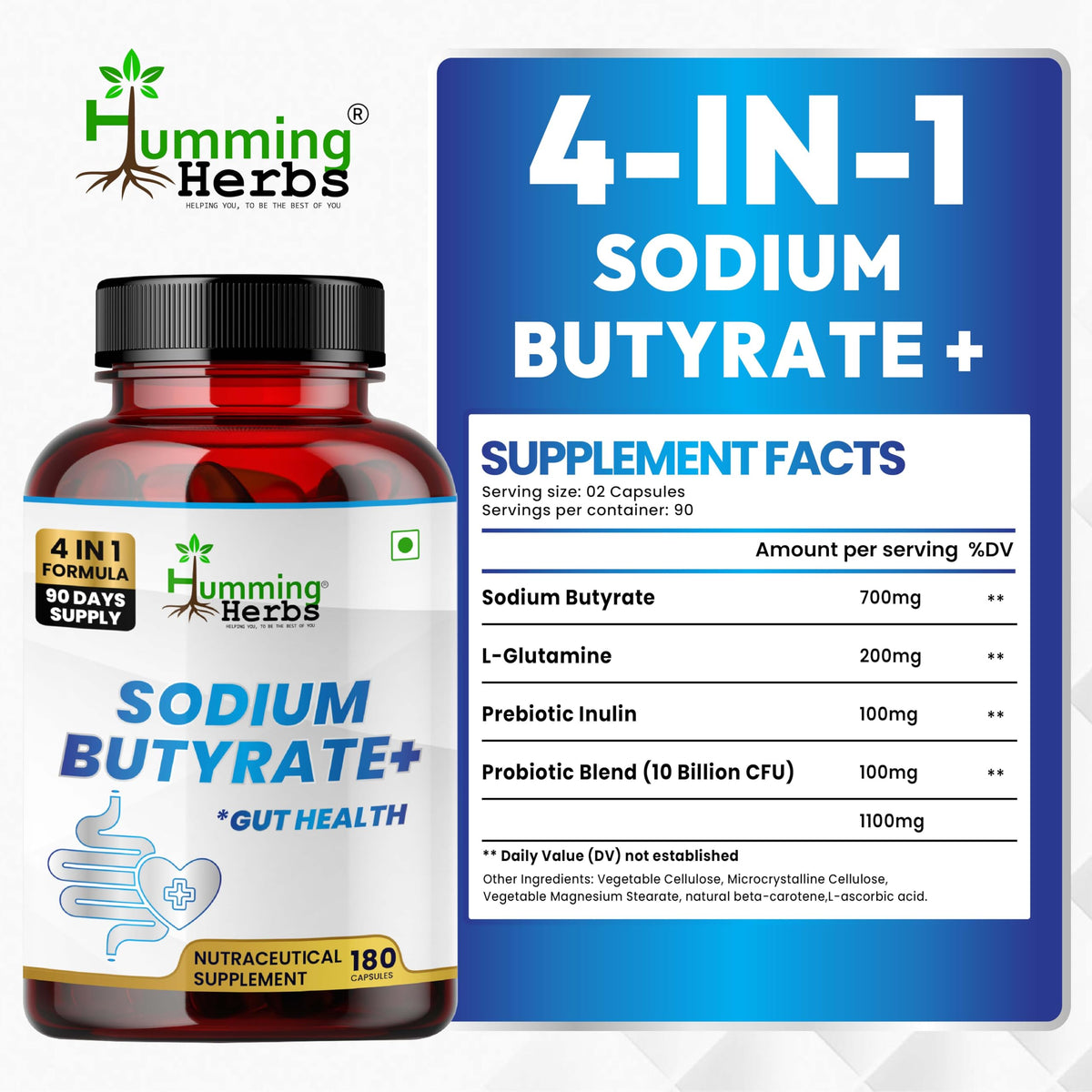 Détails des ingrédients sur l'étiquette des capsules Humming Herbs