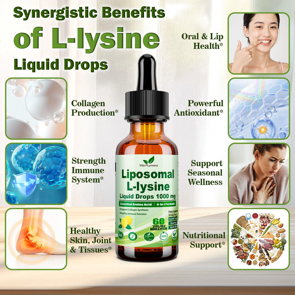 Détails des ingrédients sur l'étiquette du flacon de L-Lysine