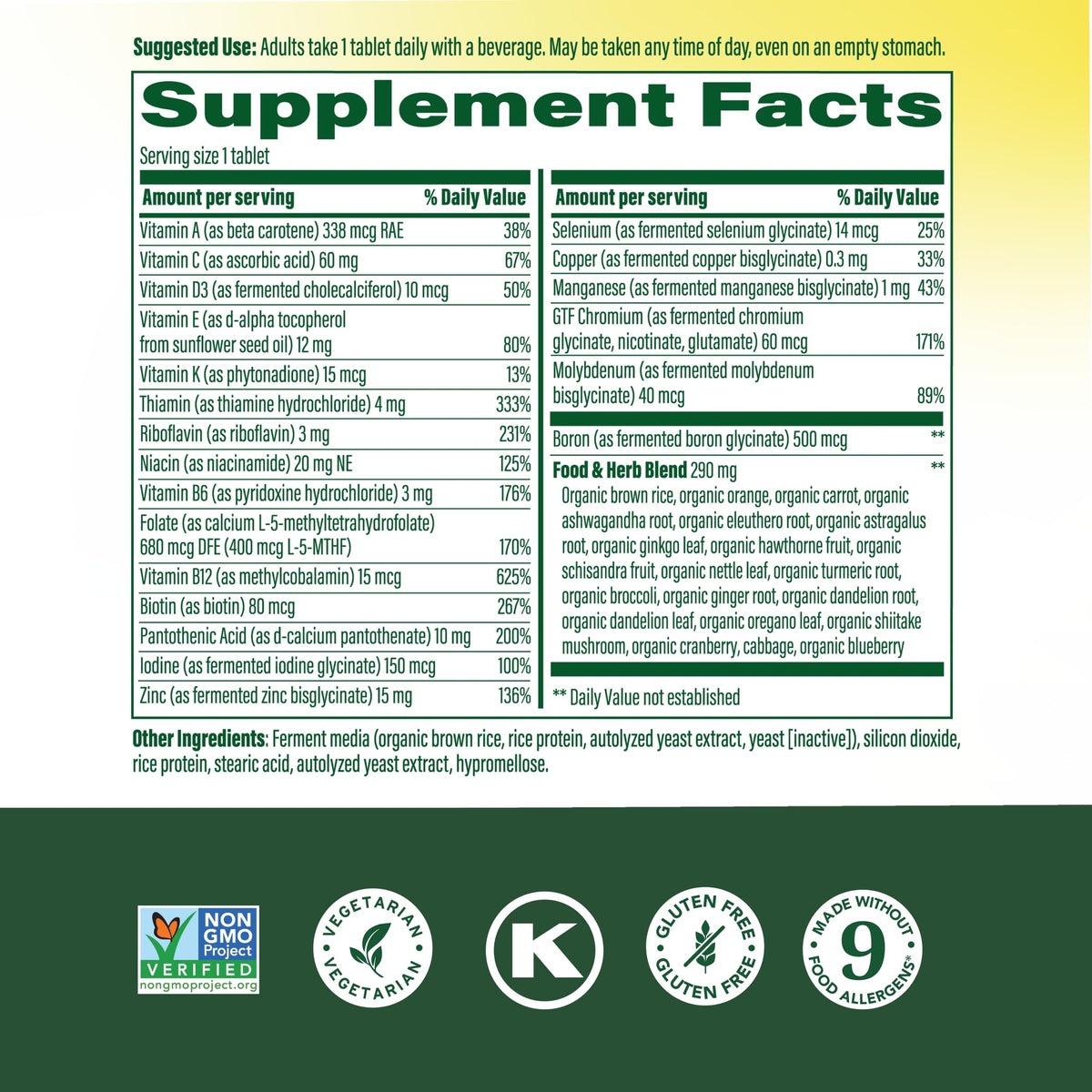 Détails des nutriments de MegaFood Multivitamine Homme 40+