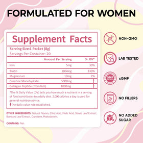 Détails des sachets de créatine FORTILUME avec collagène et biotine