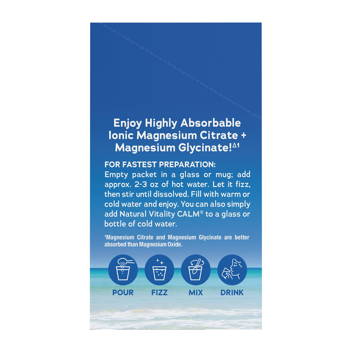 Détails des sachets de magnésium Natural Vitality CALM avec ingrédients