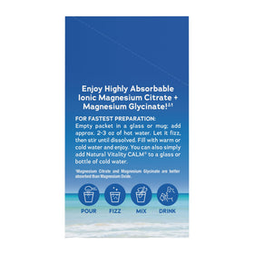 Détails des sachets de magnésium Natural Vitality CALM avec ingrédients