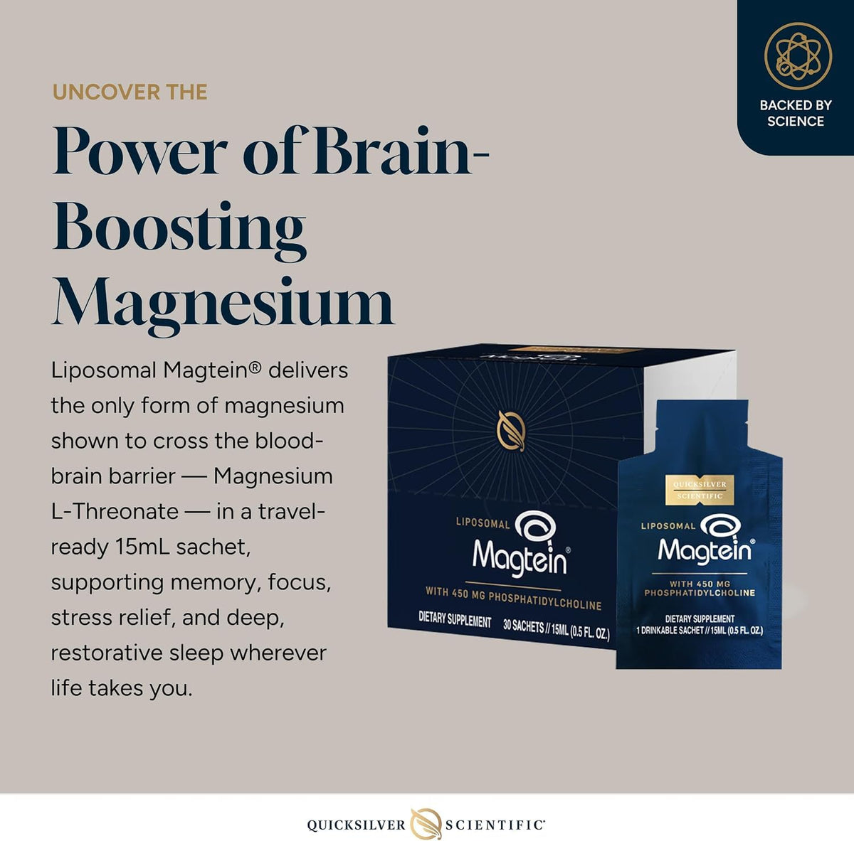 Détails des sachets liposomaux Magtein Quicksilver Scientific
