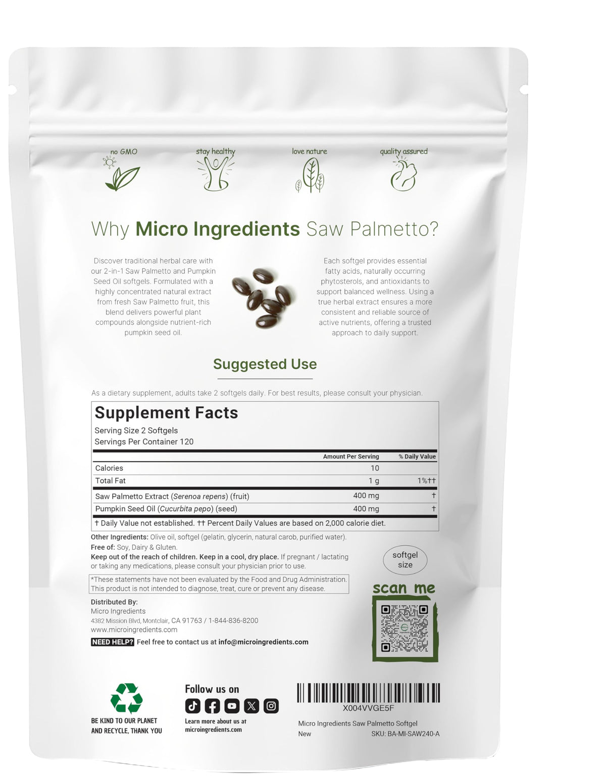 Détails des softgels Palmetto et Huile de Graines de Citrouille
