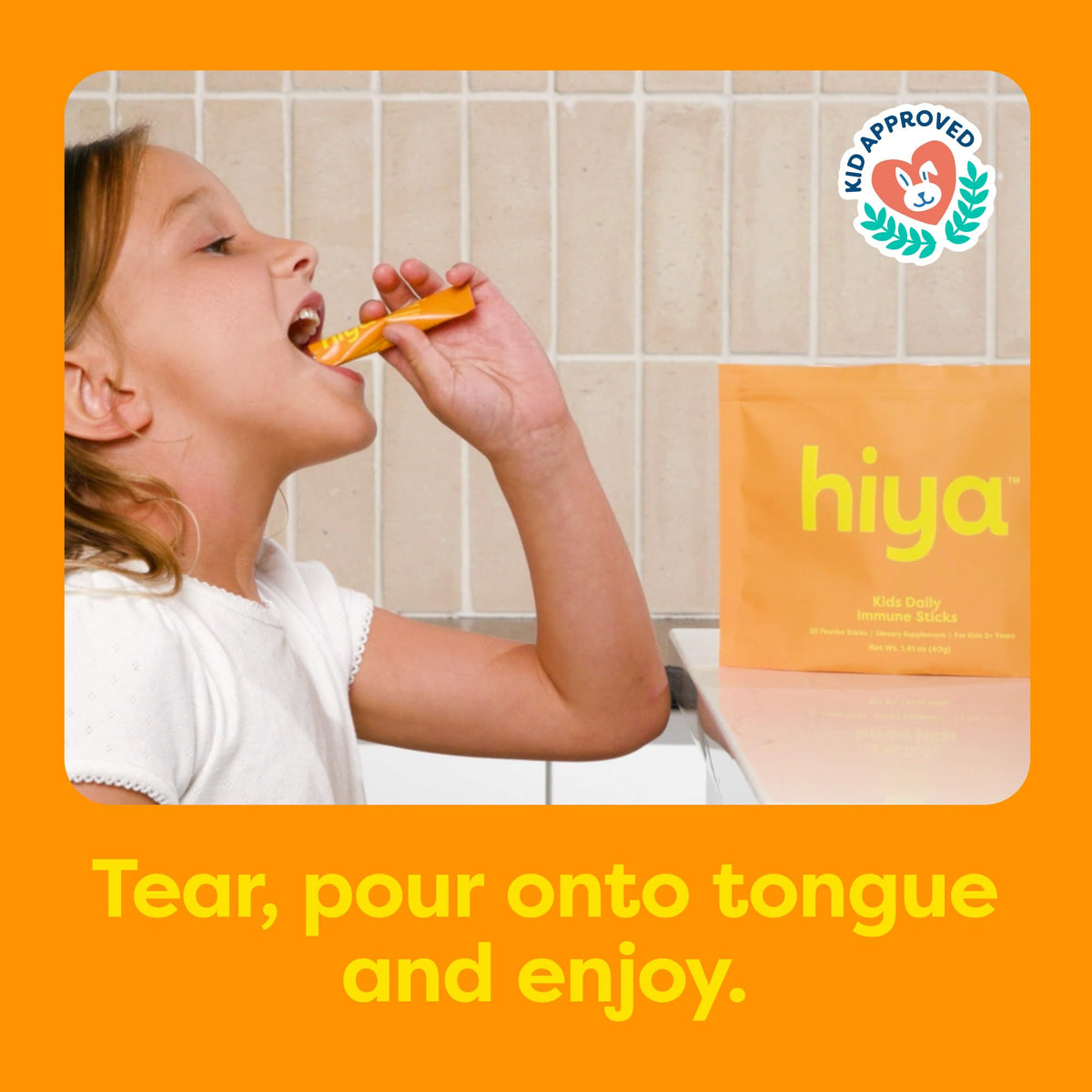 Détails des stick packs HIYA pour enfants goût orange