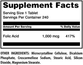 Détails du comprimé d'acide folique Amazing Nutrition 1000 mcg