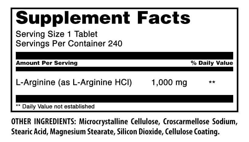 Détails du comprimé L-Arginine 1000mg d'Amazing Nutrition