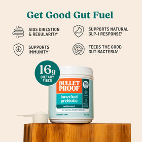 Détails du contenant de poudre de fibre prébiotique Bulletproof Innerfuel 508g