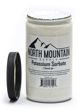 Détails du couvercle et étiquette du pot de sorbate de potassium