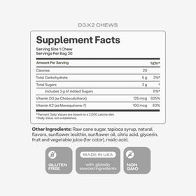 Détails du dosage des chews HumanN Vitamine D3 + K2