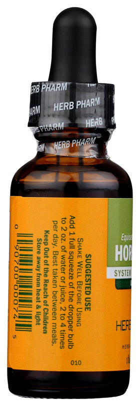 Détails du flacon d'extrait de prêle Herb Pharm, bouchon ouvert