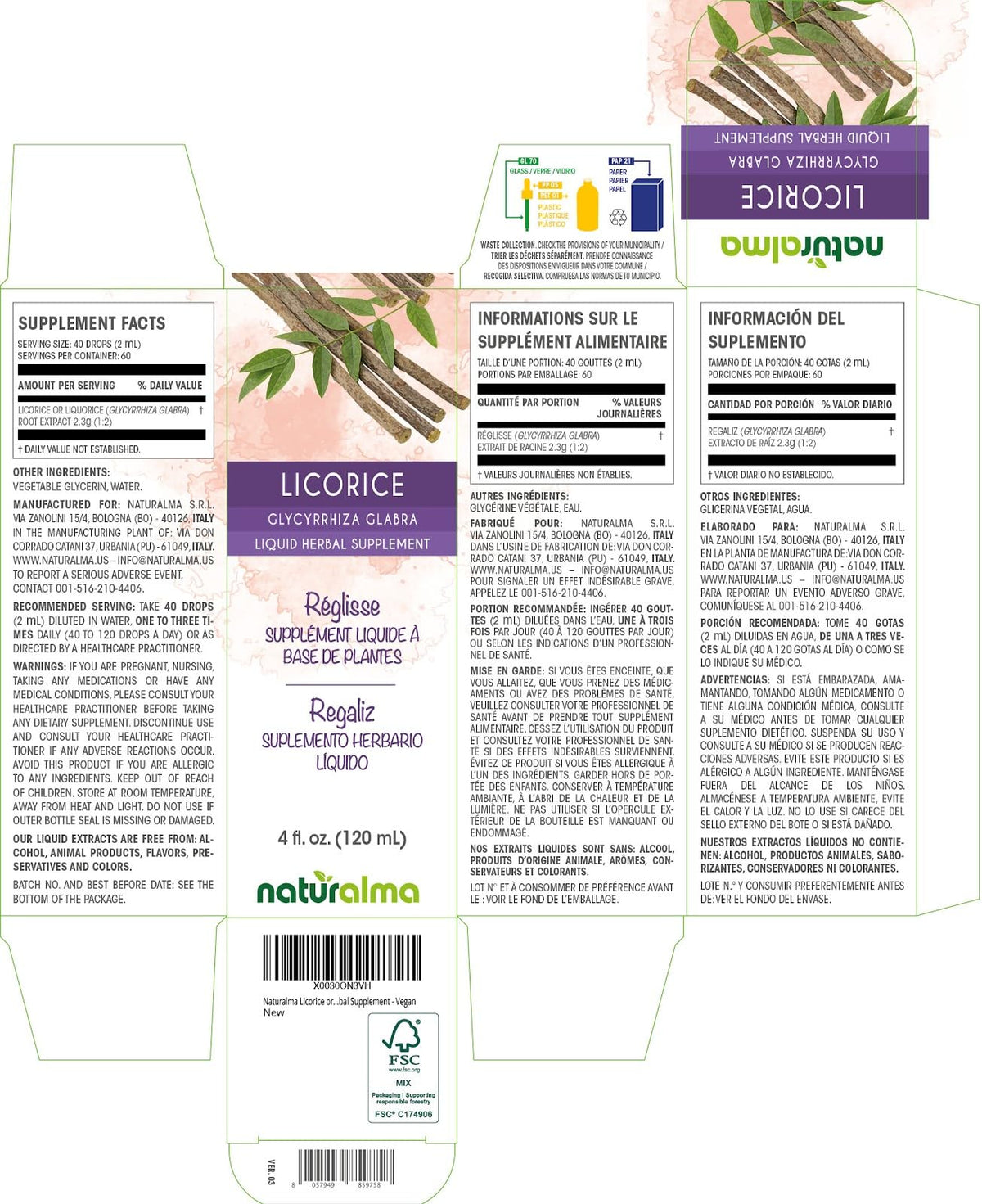 Détails du flacon d'extrait de réglisse Naturalma avec goutteur